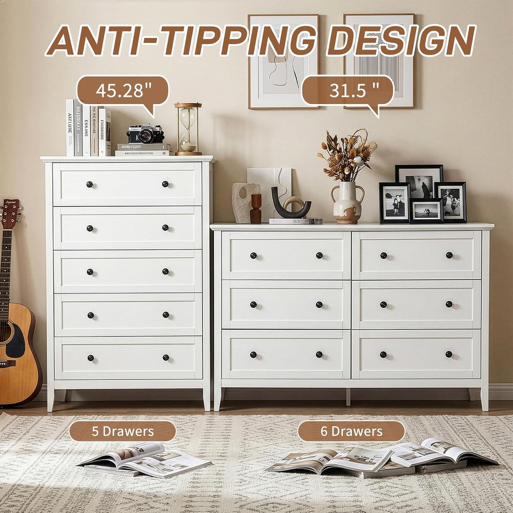 Karl home White Farmhouse 6 Drawers Tall Dresser, Bedroom Storage Chest