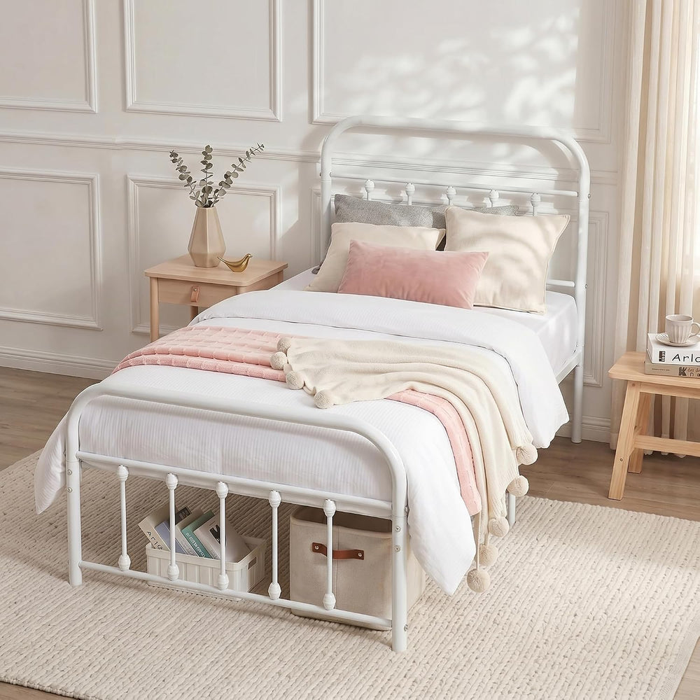 VECELO Twin Size Sturdy Metal Platform Bed Frame Classic Victorian Style Bed ...