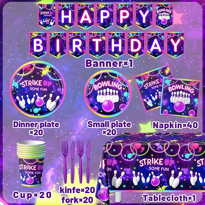 Bowling Birthday Tableware 142Pcs Let's Strike Up Some Fun Bowling Party - Image 3
