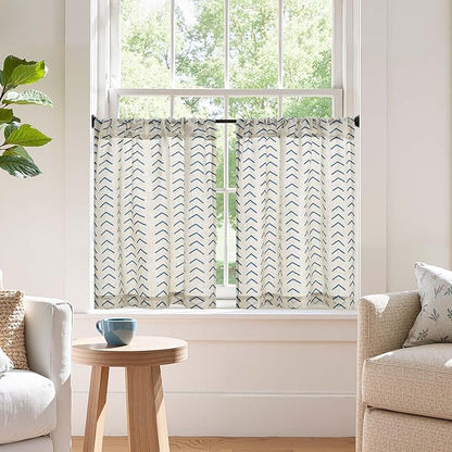 jinchan Arrow Boho Linen Blend Kitchen Curtains 24 Inch Length Herringbone by JINCHAN