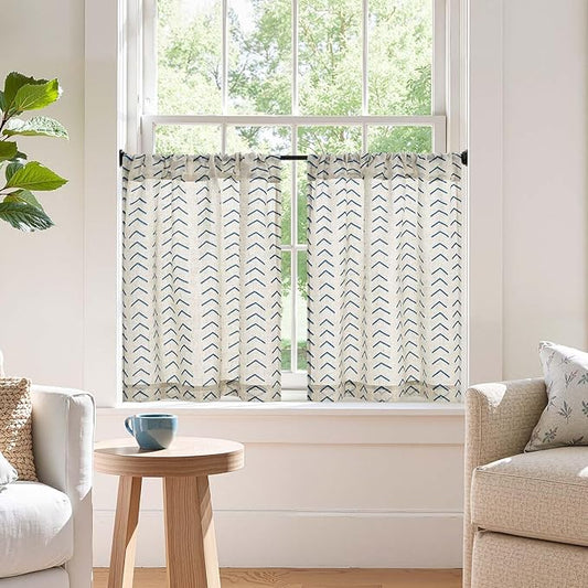 jinchan Arrow Boho Linen Blend Kitchen Curtains 24 Inch Length Herringbone by JINCHAN