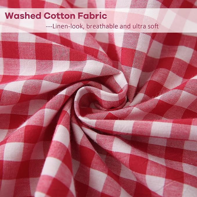 2 Pack Red Plaid Ruffle Gingham Lumbar Pillow Shams, 100% Washed Cotton Linen - Image 6