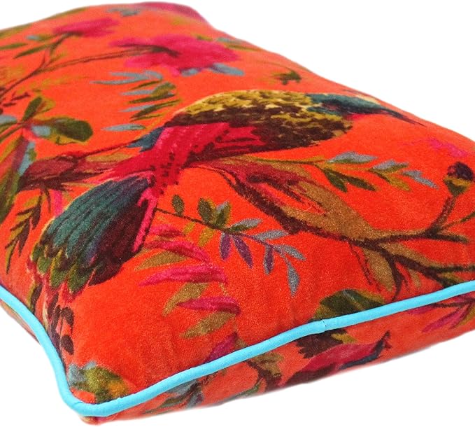 Eyes of India Velvet Floral Flower Bird Throw Pillow Sofa Cushion Cover Case - Image 5