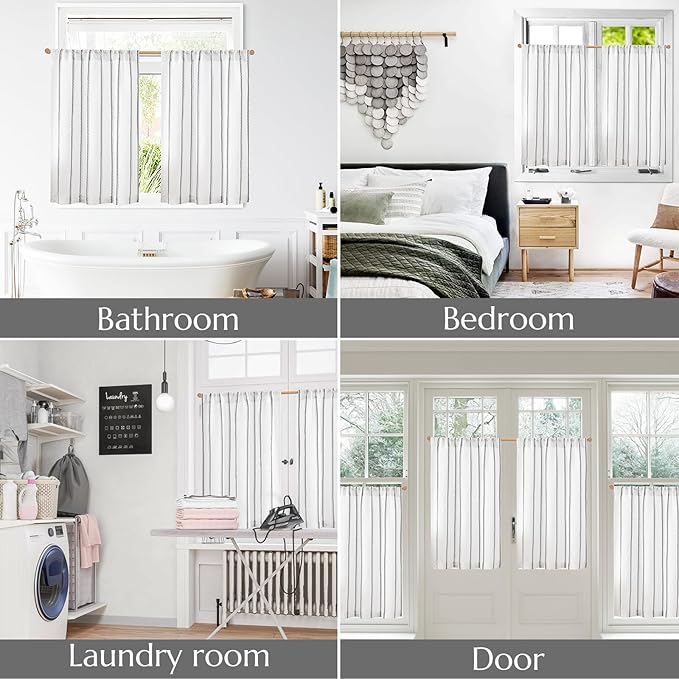jinchan Linen Striped Kitchen Curtains Tier Cafe Curtains - Image 7