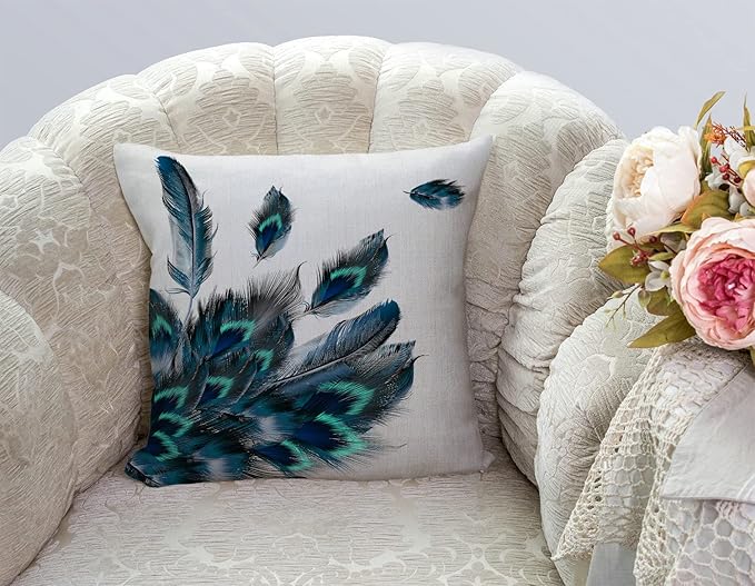TSSOHU Peacock Feather Watercolor Throw Pillow Case Cushion Cover Couch Sofa - Image 3