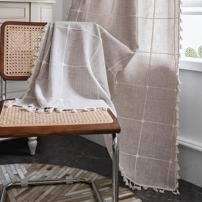 ColorBird Farmhouse Semi-Blackout Window Curtains 2 Panels Embroidery Lattice - Image 6