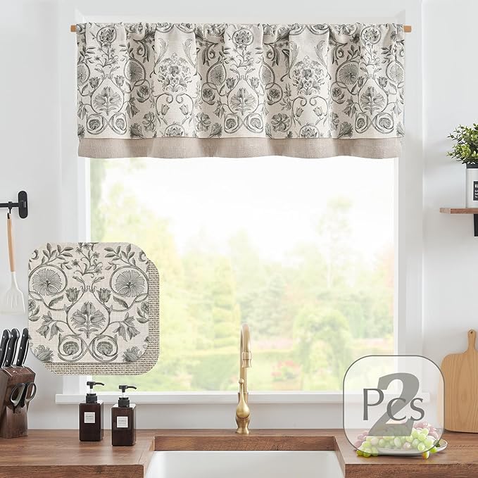 jinchan Linen Valance Kitchen Curtain Pack of 2 Double Layer 18 Inch - Image 4
