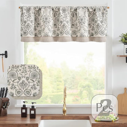 jinchan Linen Valance Kitchen Curtain Pack of 2 Double Layer 18 Inch - Image 4