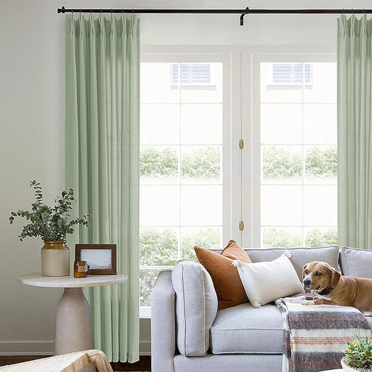 Linen Curtains 102 Inches Long for Living Room Pinch Pleated Draps by DUKIYO