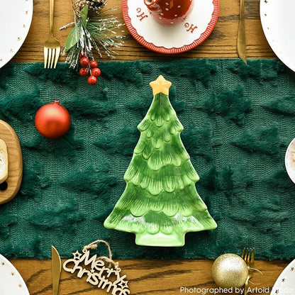 Artoid Mode Christmas Trees Green Soft Plush Faux Fur Jacquard Christmas Table - Image 2