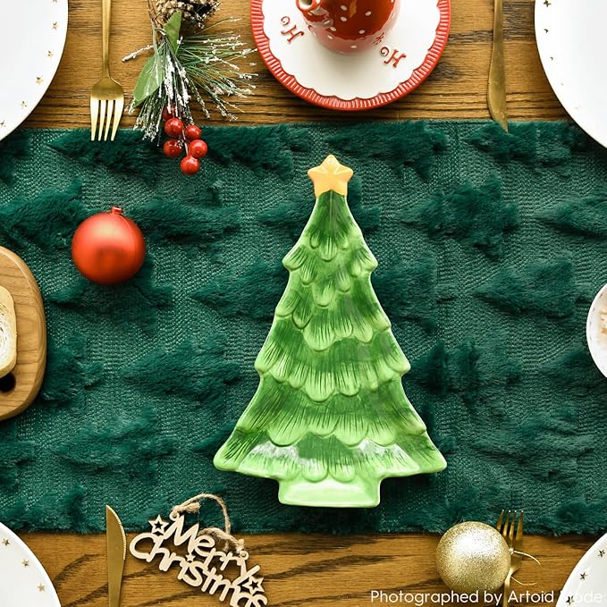 Artoid Mode Christmas Trees Green Soft Plush Faux Fur Jacquard Christmas Table - Image 2