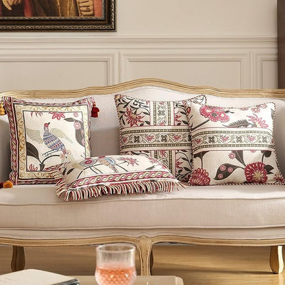 patdrea Designer Throw Pillow Cover 18"x18", Vintage Bird and Floral Pattern - Image 9