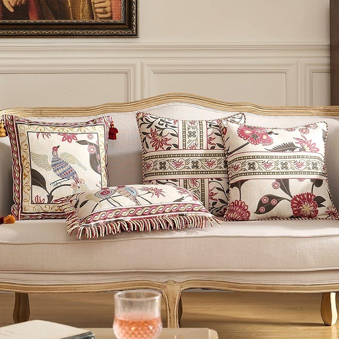 patdrea Designer Throw Pillow Covers 12"x20", Vintage Red Flying Bird Pattern - Image 8