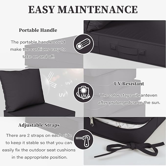 Outdoor Seat Cushion Set 19 L × 19 W × 4 H Inch Waterproof & Fade Resistant - Image 4