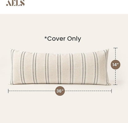 AELS 14x36 Decorative Lumbar Throw Pillow Covers, Farmhouse Linen Textured Long - Image 2