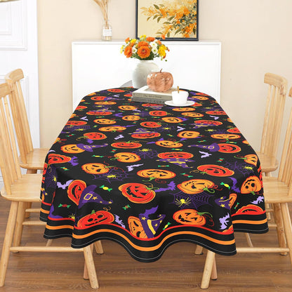 Halloween Oval Tablecloth 60x120 Inch Waterproof Bat Pumpkin Tablecloth Halloween Washable Table Cloth for Party Picnic Dinner Scary Home Decor