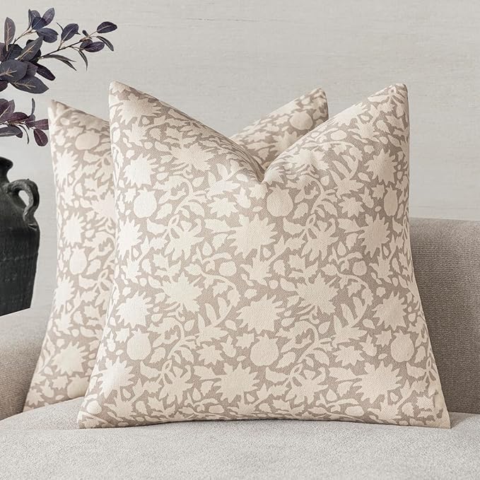 Foindtower Set of 2 Decorative Neutral Floral Throw Pillow Covers Accent by Foindtower