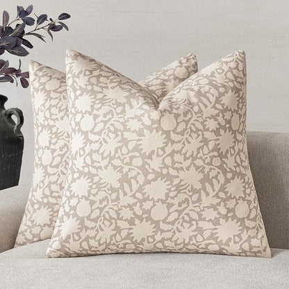 Foindtower Set of 2 Decorative Neutral Floral Throw Pillow Covers Accent by Foindtower