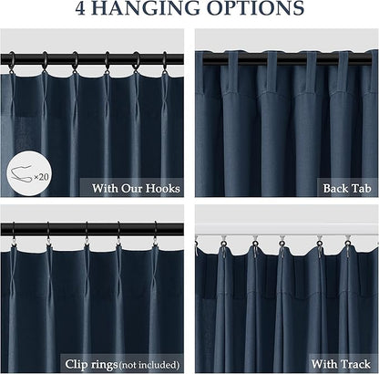 Denim Blue Pinch Pleated Linen Curtains 108 Inch Length 2 Panels - Image 5