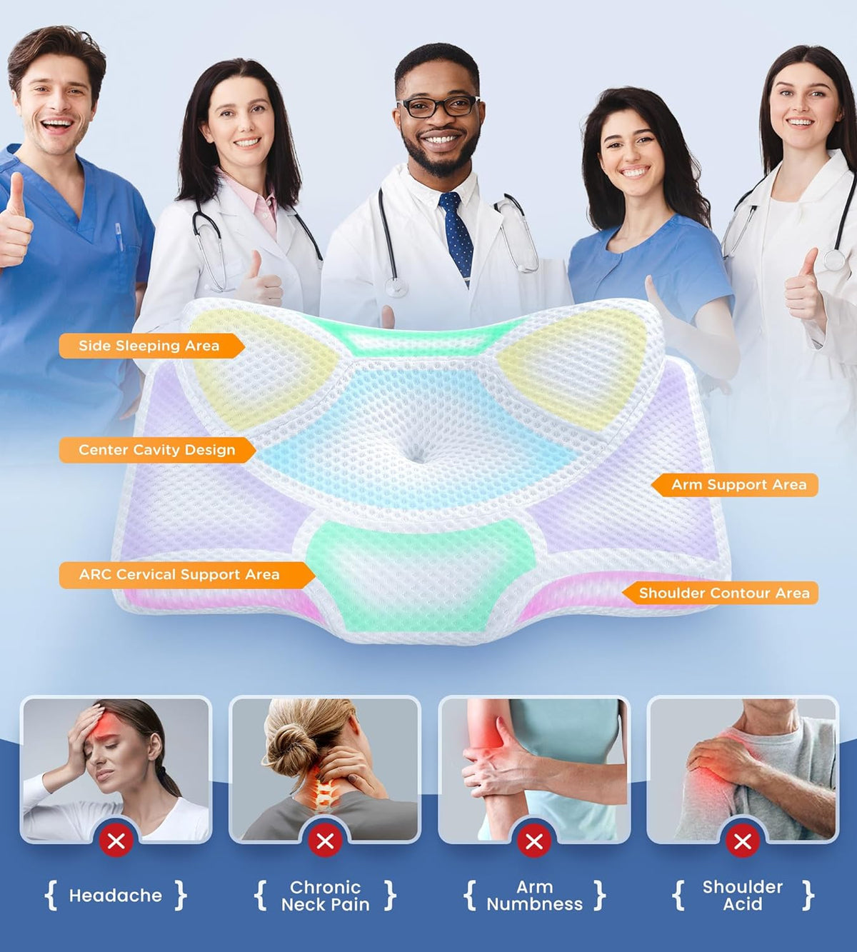 osteo cervical pillow for neck pain relief, hollow, close-up detail