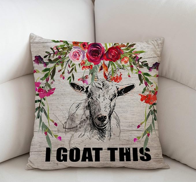 Swono Goat Throw Pillow Cover I Goat This Farmhouse Cushion Case - Image 2