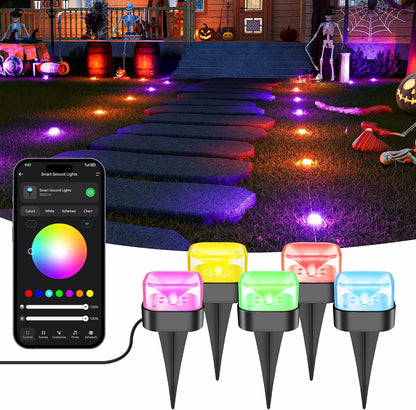 Brizled Halloween Lights Outdoor, 50ft Color Changing Smart Ground Lights