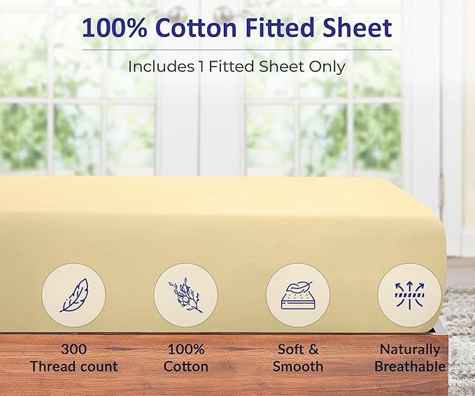 ROYALE LINENS 300 Thread Count 100% Long Staple Combed Cotton Fitted Sheet Queen - Image 3