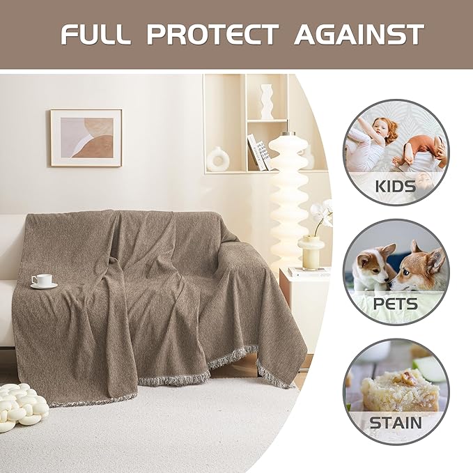 MEETSKY Couch Cover Washable for Dogs Sectional Couch Covers Chenille Sofa - Image 3
