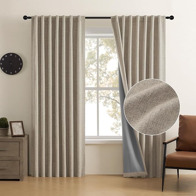 CUCRAF Linen Look 100% Blackout Curtains 90 Inch Length 2 Panels Set, Back Tab - Image 8