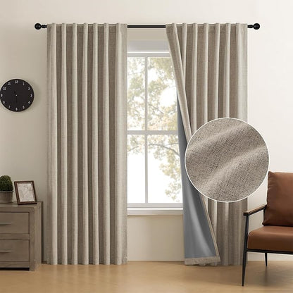 CUCRAF Natural Linen 100% Blackout Curtains 108 Inch Length 2 Panels Set - Image 8