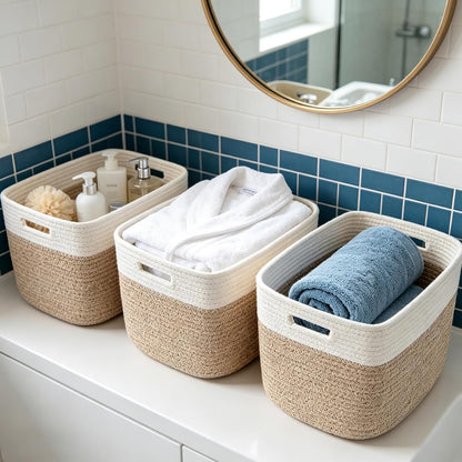 woven baskets,storage baskets for shelves with handles, side view