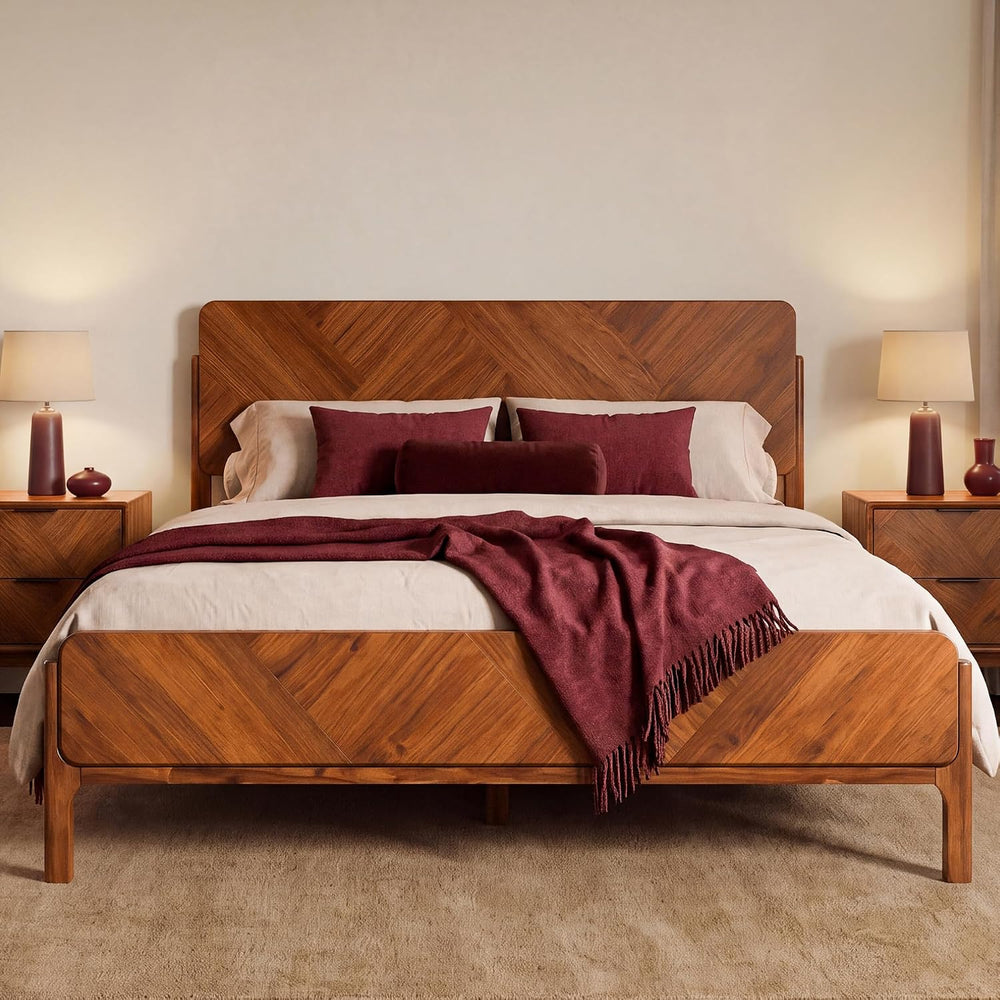 Bifrost Wood Queen Bed Frame with Headboard & Footboard, Caramel