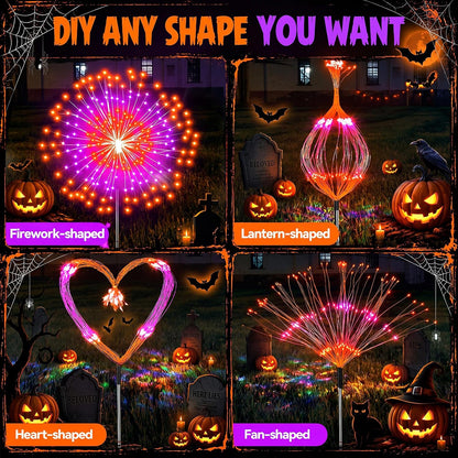 Tujoe 8 Pcs Halloween Solar Firework Stake Lights 180 LED 8 Modes