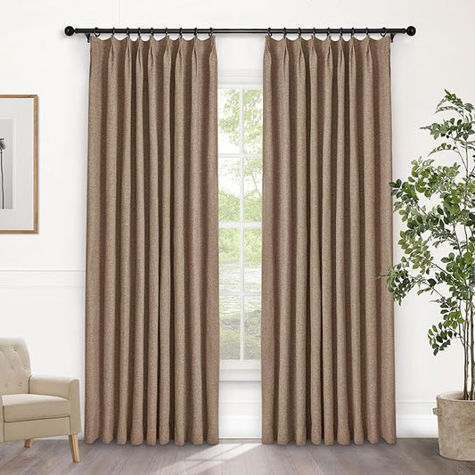Macochico Pinch Pleated 100% Blackout Curtains Taupe Linen Curtains by Macochico