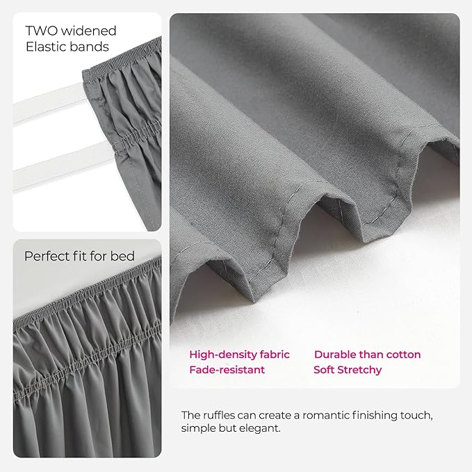 RIMELA Dorm Bed Skirt Twin XL 18 Inch Drop, Extra Long Wrap Around Elastic Bed - Image 5