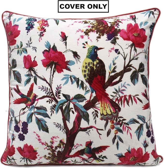Eyes of India Velvet Floral Flower Bird Throw Pillow Sofa Cushion Cover Case - Image 2