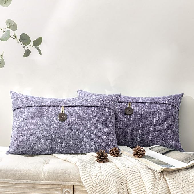 Phantoscope Pack of 2 Farmhouse Throw Pillow Covers Button Vintage Linen by Phantoscope