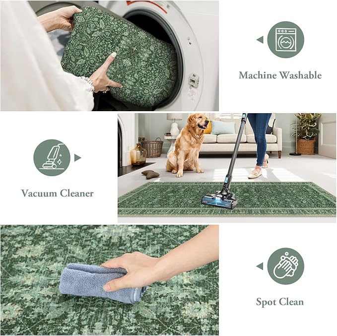 Lahome Vintage 2'6''x10' Green Washable Runners - Image 3
