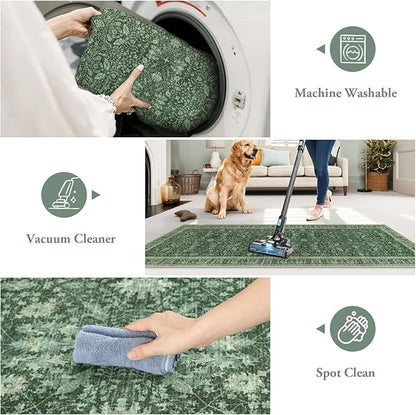 Lahome Vintage 2'6''x10' Green Washable Runners - Image 3