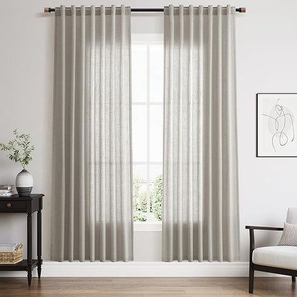 Nanspring Silver Grey Semi Sheer Linen Curtains 72 Inch Length by Nanspring
