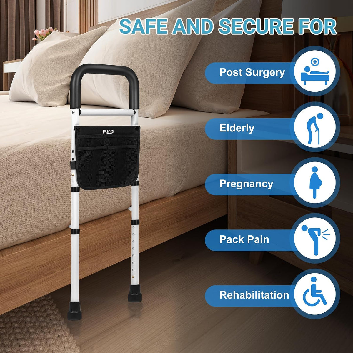 panta bed rails for elderly adults safety, adjustable on a desk or shelf