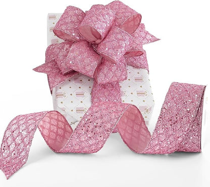 HUIHUANG Pink Glitter Wired Ribbon - Image 8