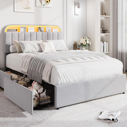 garveehome full bed frame, platform bed with storage, main product view