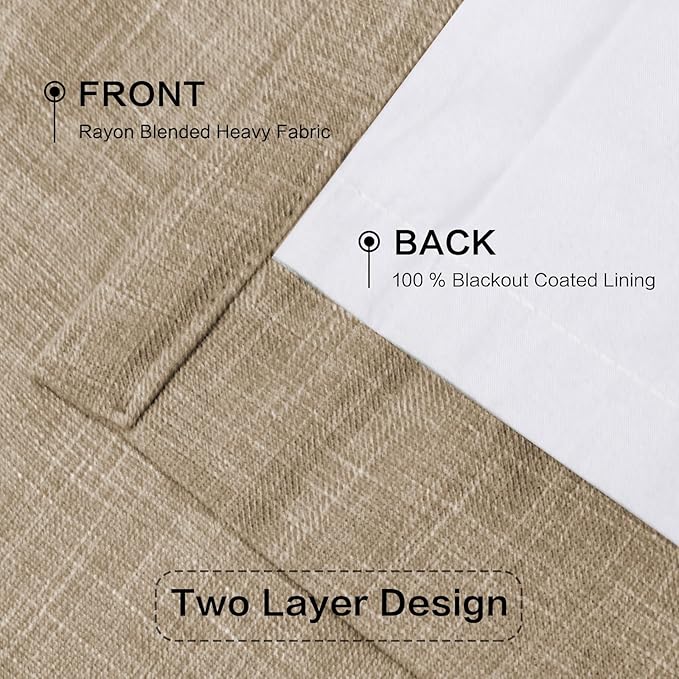IVAPUPU Sand Pinch Pleated Full Blackout Linen Curtains - Image 4