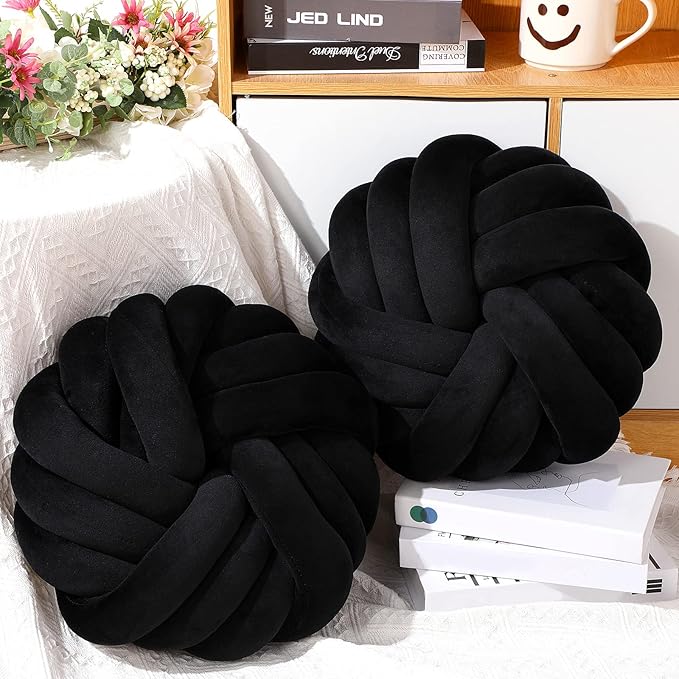 Fumete 2 Pcs 14 Inches Knot Pillow Round Throw Soft Plush Knot Ball Pillow - Image 3