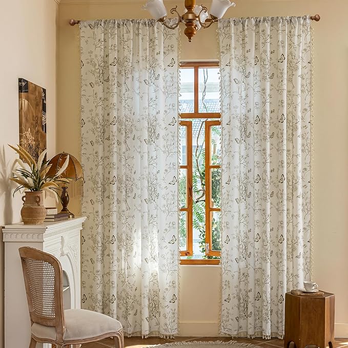 ENJOYBRIDAL Floral Curtains 84 Inch Long Boho Semi Sheer Drapes 2 Panels by ENJOYBRIDAL