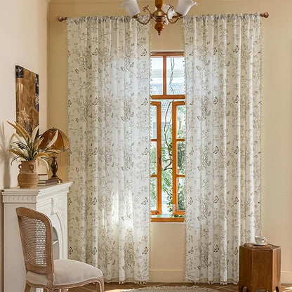 ENJOYBRIDAL Floral Curtains 96 Inch Long Boho Semi Sheer Drapes 2 Panels by ENJOYBRIDAL