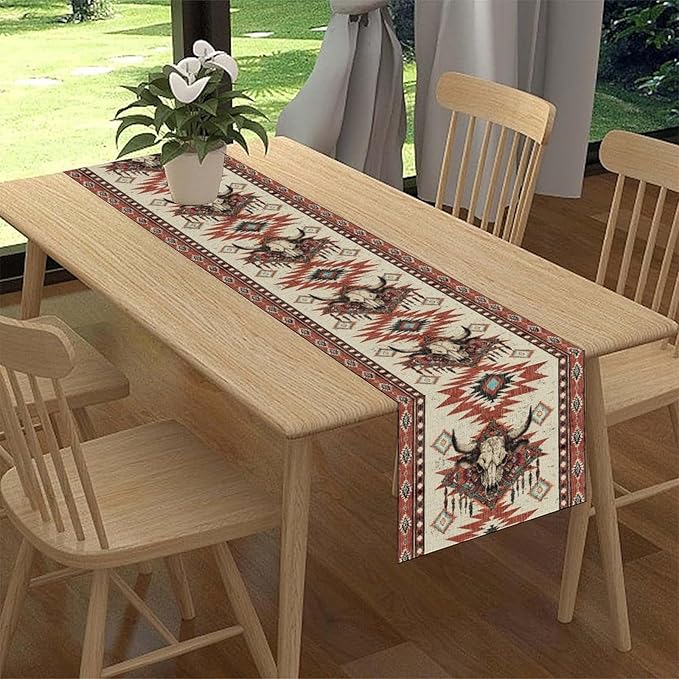 Native Aztec Table Runner, Tribal Style Southwestern Geometric Western Ethnic - Image 2