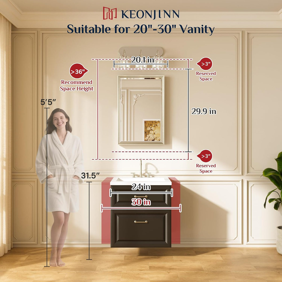 keonjinn brushed nickel bathroom mirrors for over sink shown in use