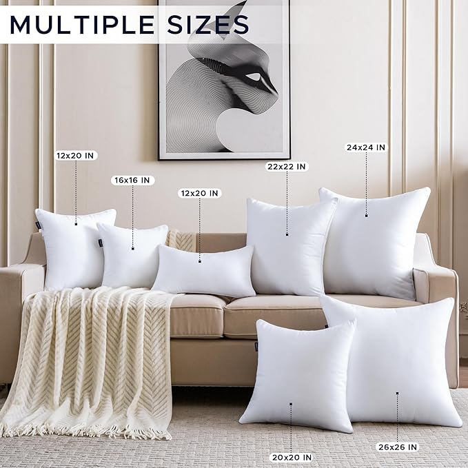 16 x 16 Pillows Insert Set of 2 Down Alternative Throw Pillow Inserts Small - Image 7